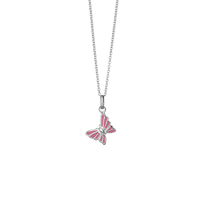 SØLV COLLIER M/EMALJE PINK SOMMERFUGL