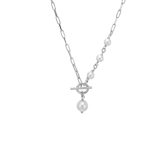 Halskæde led m/perler, 45 cm, sølv