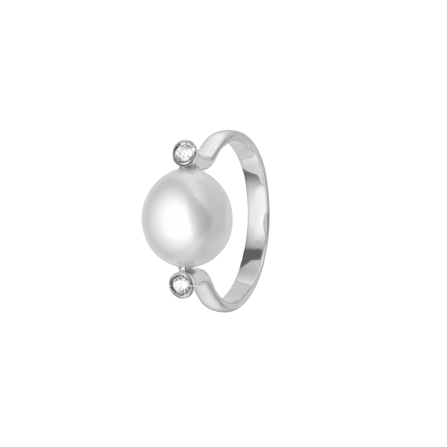 Ring, Barok perle Ø10mm, 2 CZ, sølv