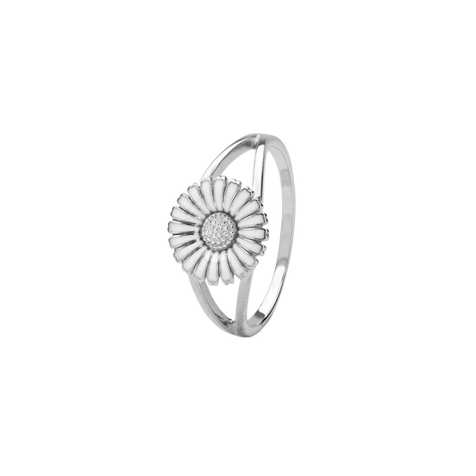 Sølv ring m/10mm marguerit hvid